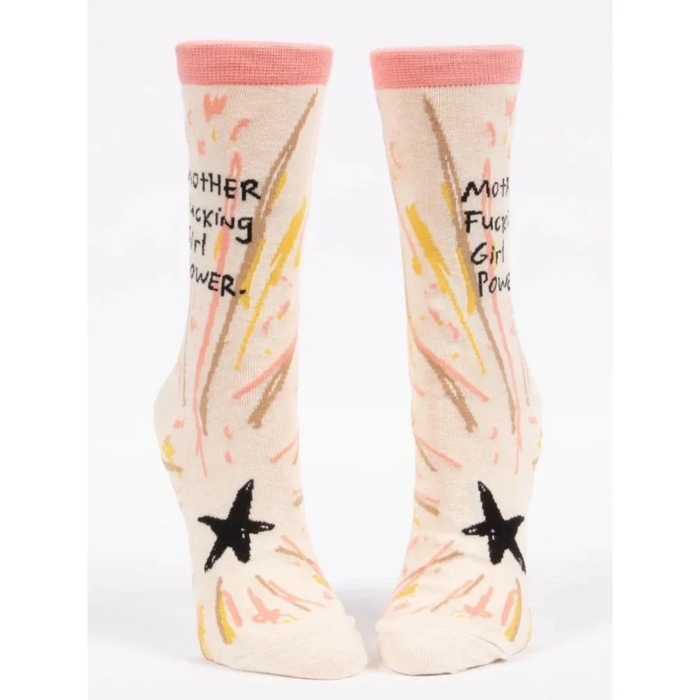 Motherfucking Girl Power W-Crew Socks star pink cream natural neutral crew 5 10